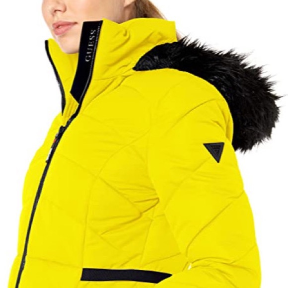 Guess Jackets & Coats | Guess Hooded Quilted Yellow Puffer Jacket Large | Poshmark